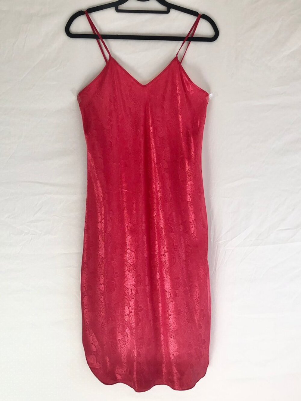 Vintage 80s Romance DuJour Red Satin Jacquard Nightgown Size S
